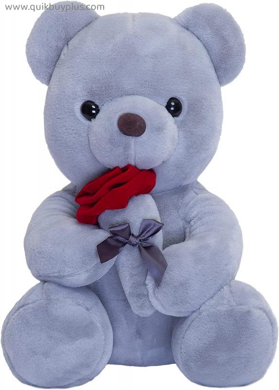 Teddy Bear Plush Toy with Rose, Cute Stuffed Toy Cushion Bear Doll Gift for Children Boys Girls Birthday Christmas Valentine's Day