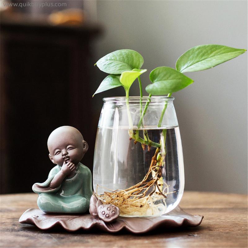 Terrarium Hydroponic Plant Vases Creative Monk Buddha Figures Flower Pot Transparent Glass Vase Tabletop Plant Home Bonsai Decor