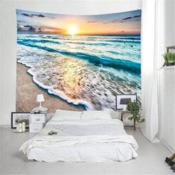 The Blue Sea Tapestry Classic Landscape Tapestry Sunset Beach Pattern Beach Ocean Wave Home Decor Tapestry