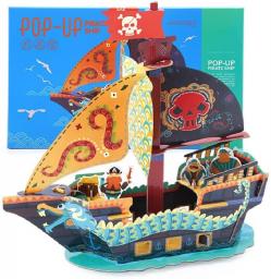 Three-Dimensional Puzzle 3D Model, Children's Puzzle Paper Handcladed DIY Pirate Ship Spelling Toy Parent-Child Interactive Game Gift