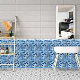Tile Stickers Crystal Blue White Stick On Tiles PVC Tile Stickers For Kitchen Heat Resistant Tile Stickers For Bathroom Waterproof Self Adhesive Tiles For Walls Peel And Stick Wallpaper 15x15cm
