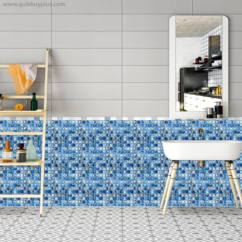 Tile Stickers Crystal Blue White Stick on Tiles PVC Tile Stickers for Kitchen Heat Resistant Tile Stickers for Bathroom Waterproof Self Adhesive Tiles for Walls Peel and Stick Wallpaper 15x15cm