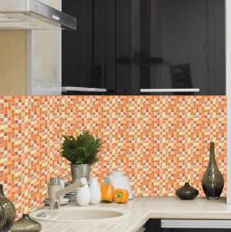 Tile Stickers Orange Khaki Squares Stick On Tiles PVC Tile Stickers For Kitchen Heat Resistant Tile Stickers For Bathroom Waterproof Self Adhesive Tiles For Walls Peel And Stick Wallpaper 30x30cm