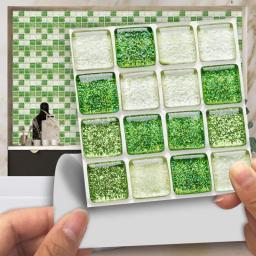 Tile Stickers Shiny Green Beige Stick On Tiles PVC Tile Stickers For Kitchen Heat Resistant Tile Stickers For Bathroom Waterproof Self Adhesive Tiles For Walls Peel And Stick Wallpaper 15x15cm