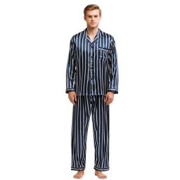 Tony&Candice Men's Satin Silk Pajama Set Men Pajamas Silk Sleepwear Men Sexy Modern Style Soft Cozy Satin Nightgown Men Summer