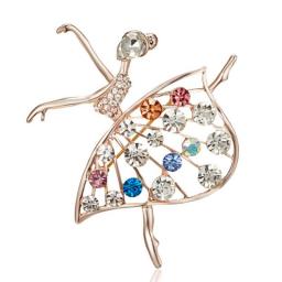 Trendy Cute Dancing Ballet Girl Dancer Crystal Rhinestone Brooches for Women Pin Bijouterie Corsage Fashion Wedding Jewelry Gift