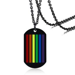 Trendy LGBTQ Pendant Necklaces For Men Rainbow Colors Stainless Steel Link Chain Dog Tag Pride Fine Jewelry Support Engraving