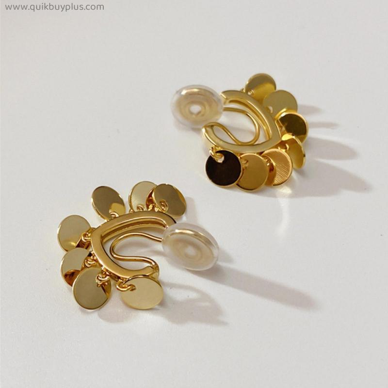 Trendy Real Gold Metal Sequins Mosquito Coil Clip on Earrings Cute Heart Shape Non Pierced Ear Clips for Women Party Jewelry