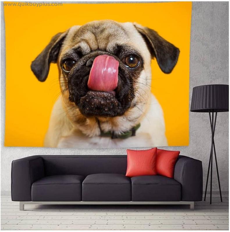 Trippy Decor Pug Printed Animal Painting Tapestry Wall Hanging Dog Poster Wall Art Tapestry Living Room Decorative Tapestry 200*150cm