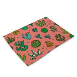 Tropical Plants Cactus Pattern Printed Cotton Linen Fabric Foldable Placemats Kitchen Dining Table Decoration Indoor and Outdoor