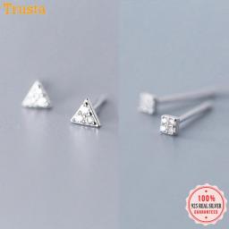 Trusta 925 Sterling Silver Classic Clear Cubic Zircon Triangle Square Stud Earrings For Women Sterling Silver Jewelry DA419