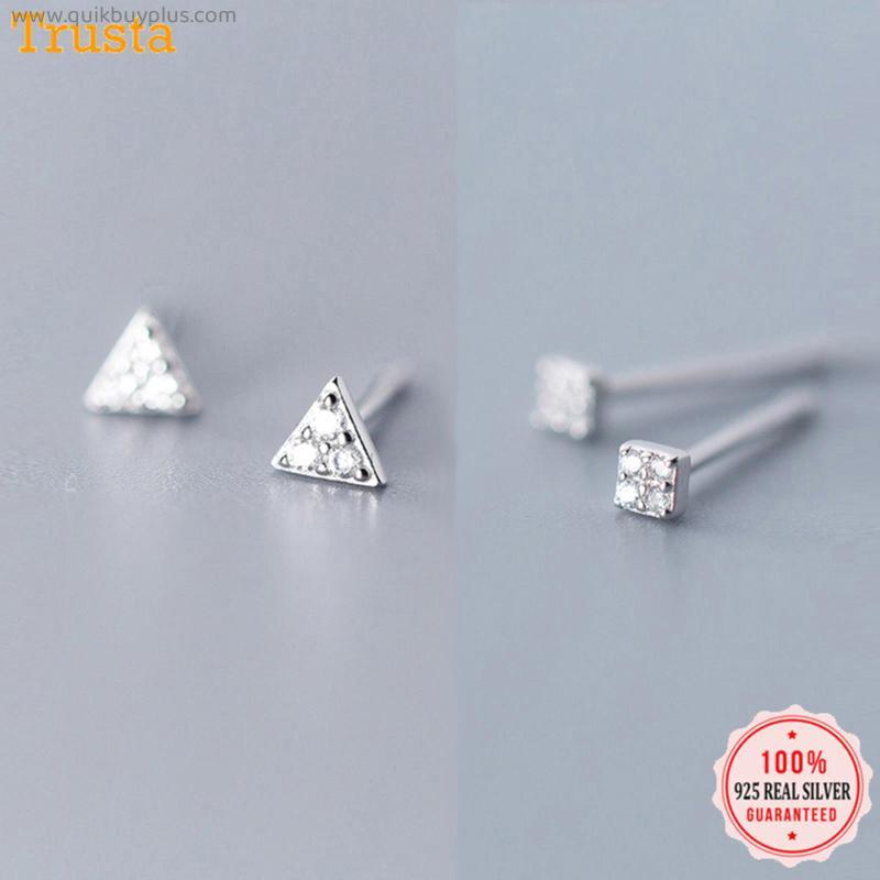 Trusta 925 Sterling Silver Classic Clear Cubic Zircon Triangle Square Stud Earrings For Women Sterling Silver Jewelry DA419