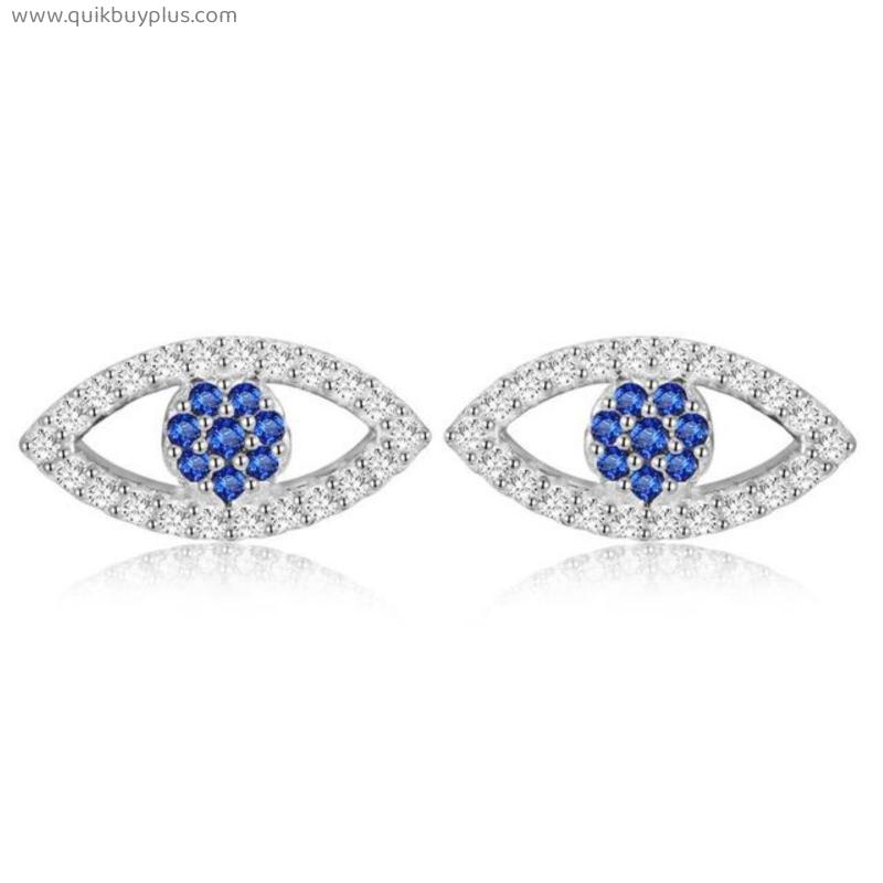 Turkish Lucky Eye Stud Earrings 925 Sterling Silver Earrings Women Gold Color Blue CZ Evil Eye Fine Jewelry