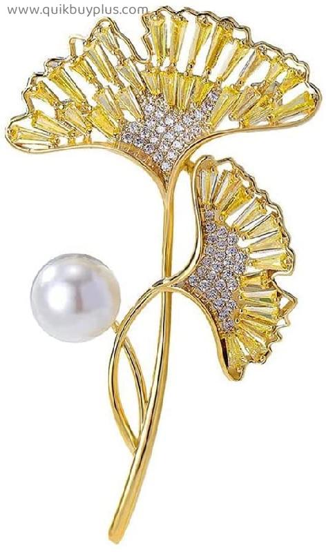 UOZACCY Ginkgo Leaf Brooch, Fashion Crystal Flower Brooch, Elegant and Exquisite Art Brooch, Creative Crystal Jewelry Brooch, Women's Accessories, Suitable for Women's Wedding Banquet Party Brooch