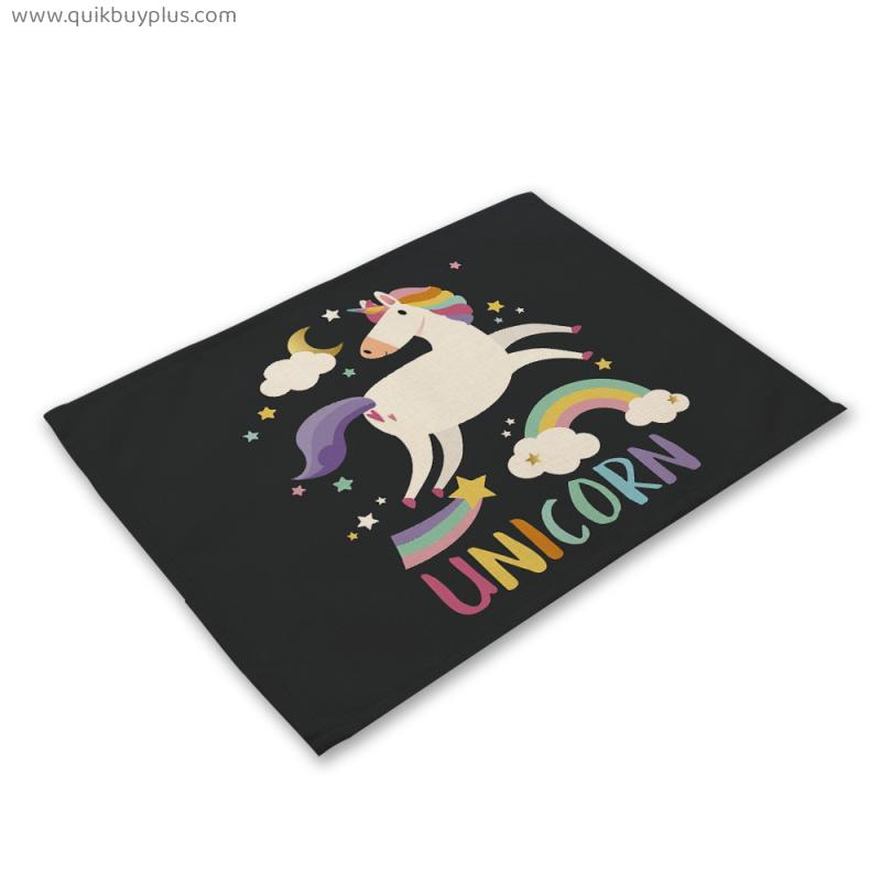 Unicorn Linen Placemats Non-Slip Anti-Fouling Waterproof Heat Resistant Kitchen Table Placemats Easy to Clean