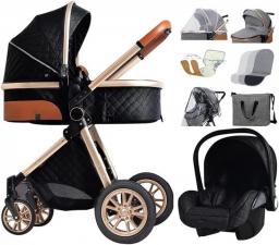 Upgraded Baby Pram Stroller 3 In 1 Baby Strollers For Infants And Toddlers, Foldable Newborn Bassinett Pushchair High View Infant Prams Strollers With Rain Cover, Mosquito Net ( Color : Black 1 )