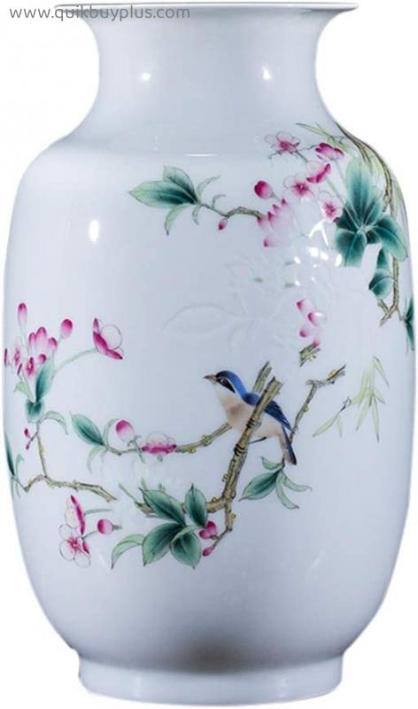 Vases Ceramic Classical Flowers and Birds High-grade for Decoration Art Home Household Wedding Living Room Bedroom Office Desktop White 19 x 31 cm Home Accessories