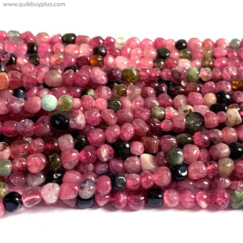 Veemake Black Pink Tourmaline DIY Necklace Bracelets Earrings Natural Gemstone Crystal Nugget Beads For Jewelry Making 07256