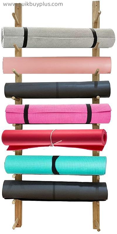 Vertical Yoga Mat Holder Wall Mount Wooden, Foam Roller/Exercise Mats Storgage Rack Shelf, Compact Narrow Flat Yoga Mat Display Stand (Size : 6 Tier)