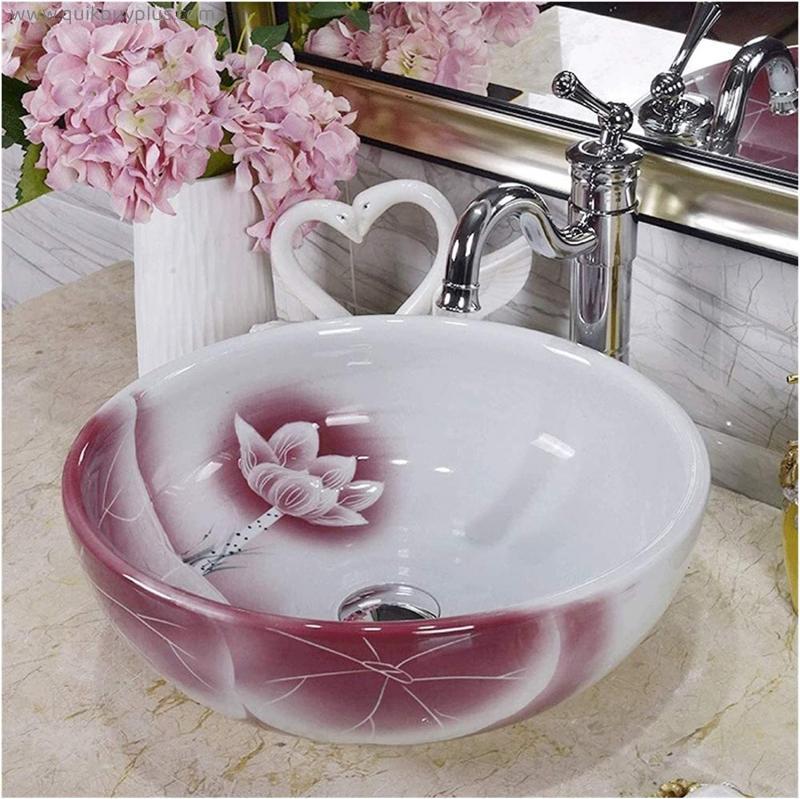 Vessel Sink with Faucet and Drain Combo 15 Inch Bathroom Ceramic Wash Basin Round White Vessel Vanity Sink Art Bowl for Lavatory Hotel Home