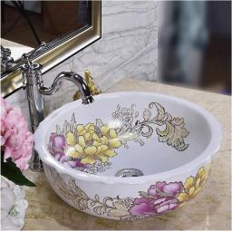 Vessel Sink With Faucet And Drain Combo Ceramic Bathroom Vessel Sink Round 15-inch Artistic Above Counter Countertop Porcelain Bowl