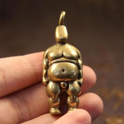 Vintage Brass Fat Man Mini Figurines Cool Trendy Hiphop Punk Character Copper Car Keychain Pendant Desk Decoration Accessories