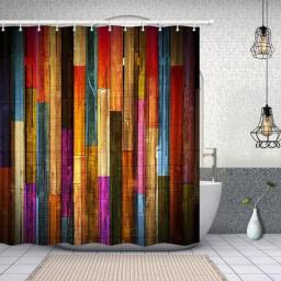 Vintage Colorful Wooden Shower Curtains, Retro Rustic Planks Barn House Wood Art Print, Polyester Fabric Farm Bathroom Curtain