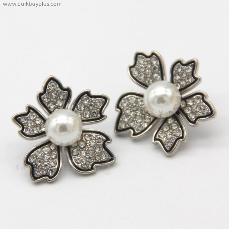 Vintage Elegant Palace Luxury flower Rhinestone Pearl Metal Buttons For Sewing Women Coat Blazer Wedding Dress Handmade Crafts