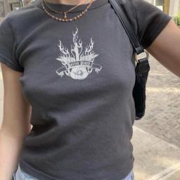 Vintage Graphic Print T Shirt Women Streetwear Round Neck Short Sleeve Slim Cotton Tshirt Tops Femme Summer Casual Y2k T-shirts