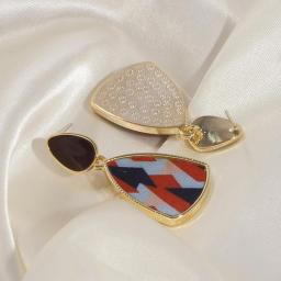 Vintage Leopard Print Fabric Clip on Earrings Contrast Splicing Design Non Pierced Earrings for Woman Versatile Jewelry