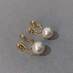 Vintage Simple Pearl Mosquito Coil Painless Clip Earrings for Woman Without Piercing Hanging Chain Drop Earrings Party Jewelry