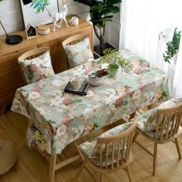 Vintage Spring Linen Cotton Floral Table Cloth Large Square Rectangular Tablecloth for TV Cabinet Table Dining room