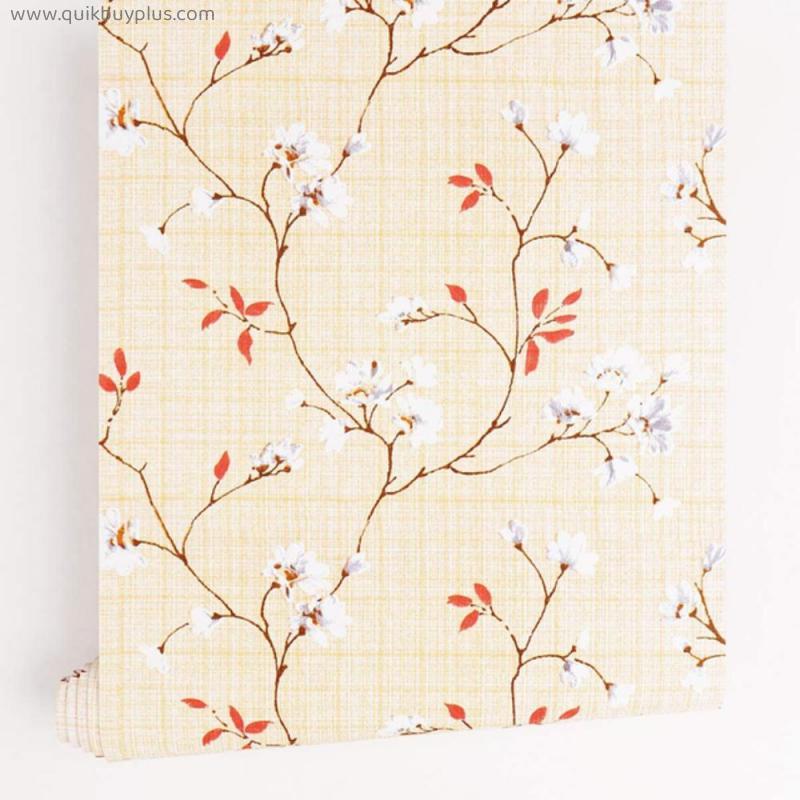 Vinyl Floral Wallpaper Peel And Stick White Flower Red Leaves Self Adhesive Wallpaper Removable Waterproof Decorative Wall Paper