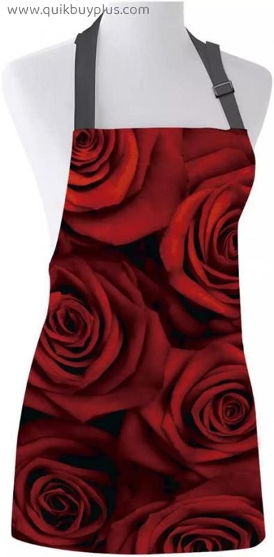 WAQAM Dark Rose Love Kitchen Aprons BBQ Bib Apron for Cooking Baking Restaurant Pinafore Home Christmas Decorations (Color : A, Size : 38x50cm)