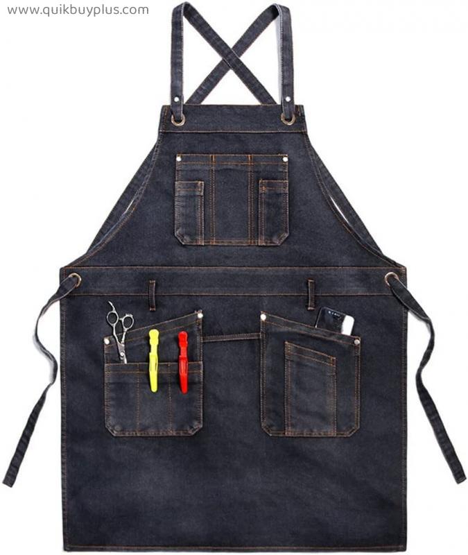 WAQAM Denim Solid Color Pocket Barber Apron Cooking Coffee Apron House Cleaning Kitchen Accessories (Color : A, Size : 78 * 60cm)