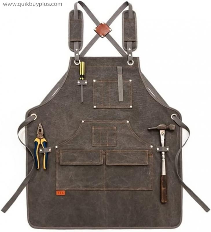 WAQAM Unisex Canvas Work Apron with Tool Bag Cross Straps Adjustable for Woodworking Painting (Color : A, Size : 75 * 63cm)