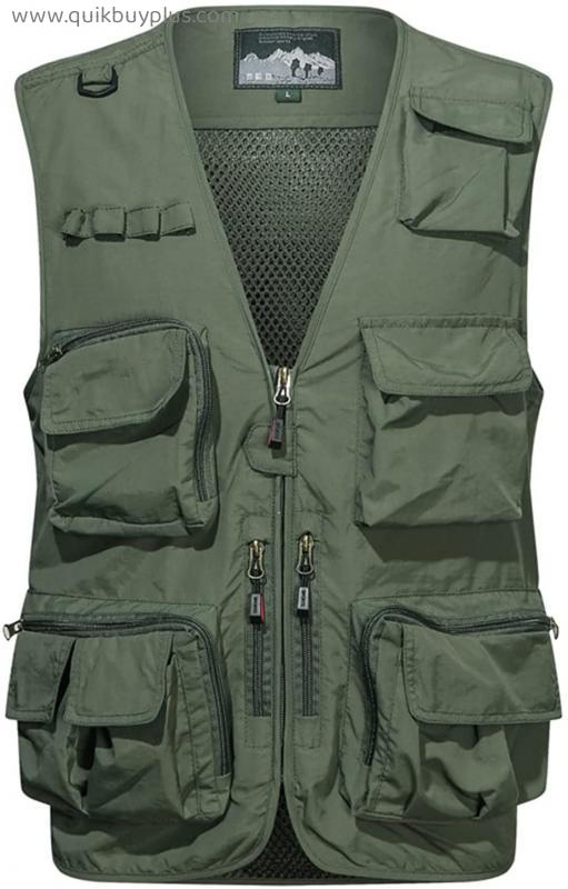 WFEI Men'S Mesh Fishing Vest Multi-Pockets Lightweight Quick-Dry Camping Vest Travel Photography Sleeveless Jacket,Blue,XL