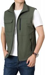 WFEI Men's Fishing Vest/Gilet Casual Multi-Pockets Wasitcoat For Men Vest Mens Sports & Outdoor Waistcoat,Khaki,XL