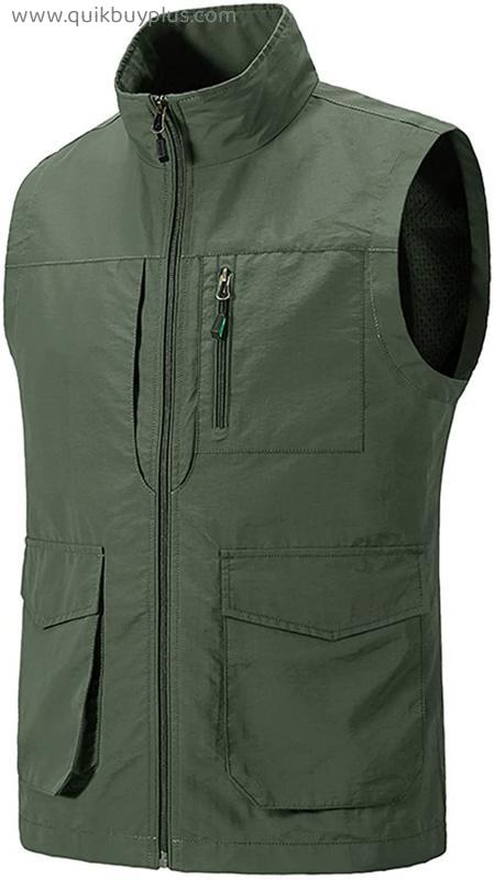 WFEI Men's Fishing Vest/Gilet Spring Summer Sleeveless Vest Men Breathable Waistcoat Multipockets Vest Outdoor Photography Vest,Blue,3XL