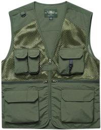 WFEI Men's Fishing Vest/Gilet With Multi-Pockets Breathable Mesh Lightweight Quick Dry Waistcoat Sports & Outdoor Camping & Hiking Traveling,Army Green,M