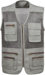WFEI Men Fishing Vest Summer Traveler Sleeveless Jackets Waistcoat Outdoors Casual Vest With Many Pockets Breathable Mesh Vest,Gray,XL