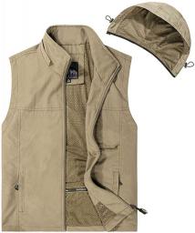 WFEI Multi Pocket Hooded Fishing Vest Spring Summer Thin Mesh Breathable Sports Waistcoat Men Outdoor Hiking Travel Vest,Blue,XXL