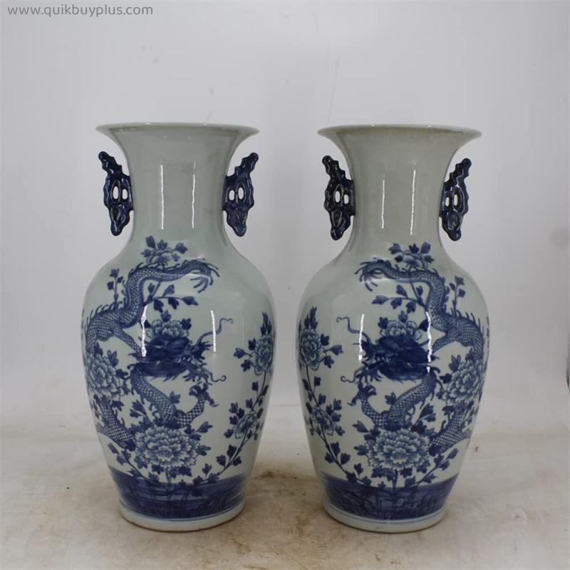 WLBHWL Blue And White Peony Dragon Vase A Pair Of Antique Chinoiserie Vases Ornaments Antique Porcelain Collection Ceramic Vases Set Of 2