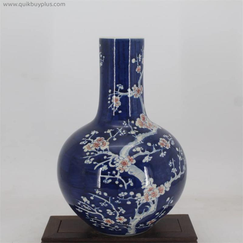 WLBHWL Chinoiserie Blue And White Glaze Red Ice Plum Vase Antique Porcelain Vases Classical Ornaments Pure Hand-painted Antique Porcelain Collection