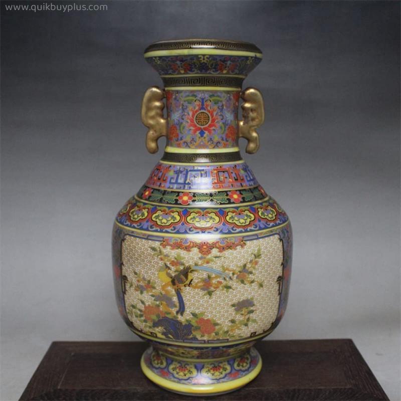 WLBHWL Chinoiserie Enamel Painted Golden Flower And Bird Vase Antique Antique Porcelain Ornaments Collection Of Jingdezhen Ceramic Vases