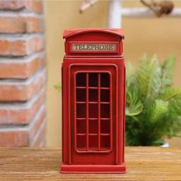WUDAXIAN Old Phone British Style Decorative Telephone Booth Ornament, Vintage London Telephone Wrought Iron Decoration For Home/Office - Red