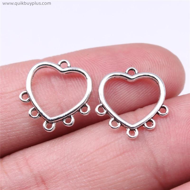 WYSIWYG 40pcs 15x14mm Heart Earrings Connector Charms Antique Silver Color Jewelry Findings Jewelry Accessories