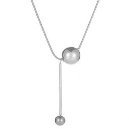 WakeUpNow Japanese and Korean Style Cold Metal Ball Pendant Necklace Fashion Design Clavicle Chain Long Sweater Chain For Women
