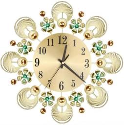 Wall Clock 3d Round Flower Crystal Metal Silent Wall Clock Dial With Arabic Numerals Decorative Clock Living Room Bedroom Color: Gold, Size: 34.5cm /13in