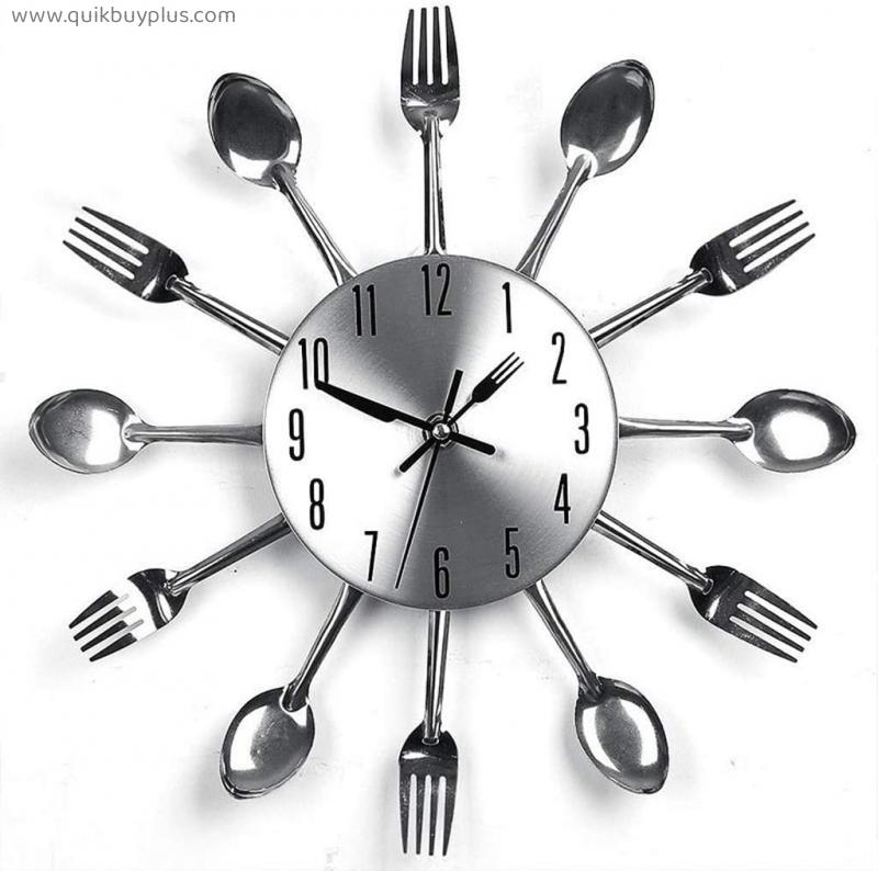 Wall Clock Decor Modern Design 3D Digital Wall Clocks Stainless Steel Knife Fork Large Kitchen Wall Watch Clocks Quartz for Home Office Wall Clock For Living Room ( Color : Gold , Size : 31*31cm )